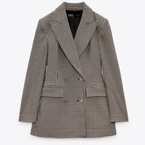 Zara Double Breasted Houndstooth Blazer